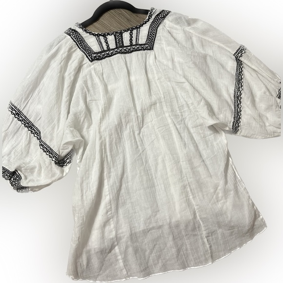 Max Studio Embroidered Peasant Boho 100% Cool Cotton White/Blk Tag M-Fit… - Picture 13 of 16